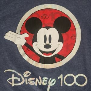 Disney 100 Double Sided Mickey Mouse Metallic Letter T-Shirt Blue Size Large